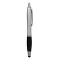 Stylus Click Pen - Silver - Smoke Rubber Grip - Pad Printed